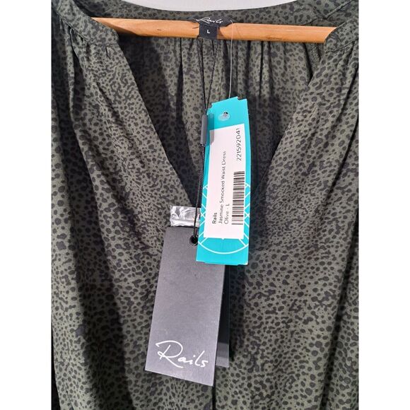 Rails womens large jasmine green black smocked dress whimsy goth boho chic - Picture 5 of 8